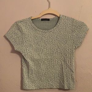 Brandy Melville light blue with white flowers ribbed T-shirt